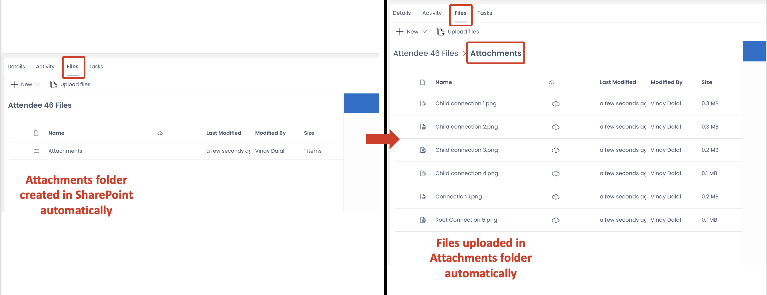 Image showing attachments folder visible in Files browser component in Files tab